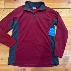 Columbia Mens Pine Ridge Half Zip Fleece Pullover Red Gray Small NWT A11